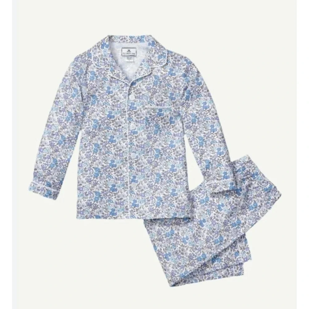 Petite Plume Kids Fleur D'Azur Floral Pajama Set Blue Purple Cotton Size 10 NEW
